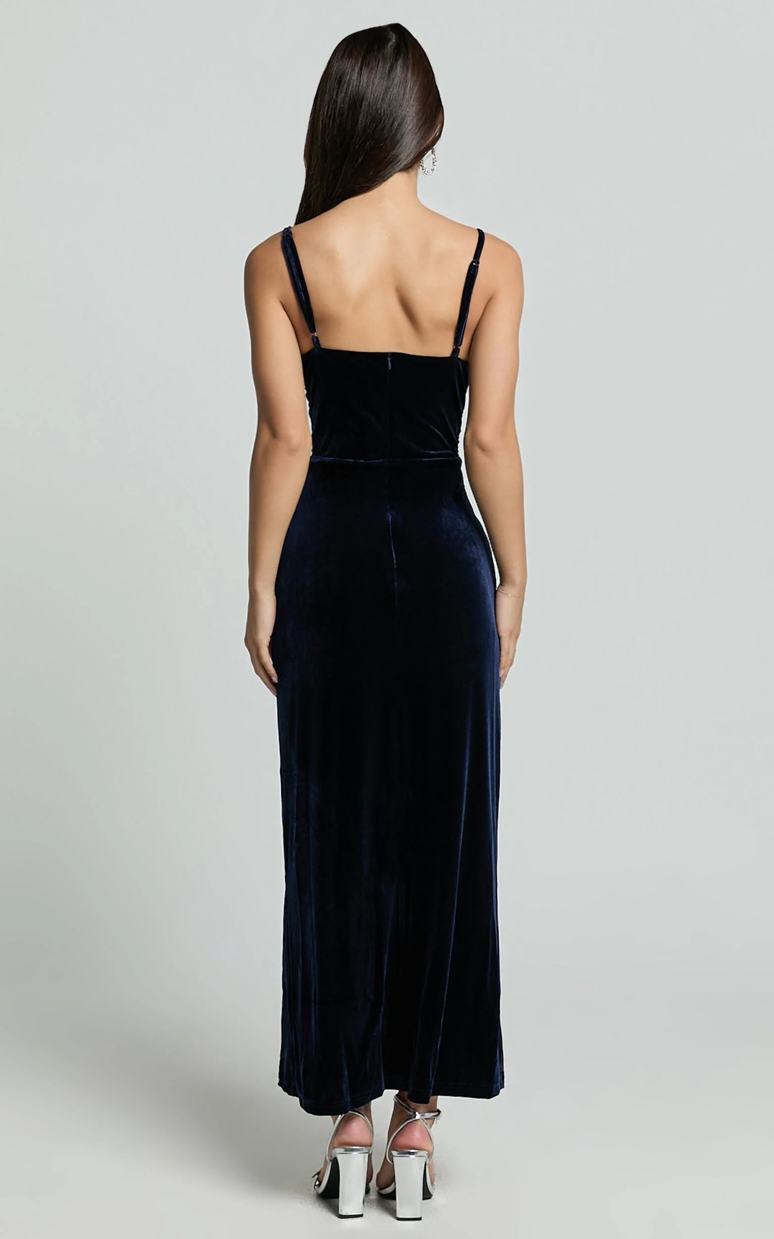 Vestido Weitese de moda con abertura en el muslo y giro frontal de terciopelo, vestido midi azul marino con tirantes finos, cuello en V, vestido de noche sin mangas
